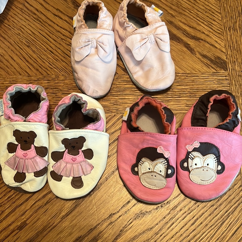 Mini Star and Robeez Soft Leather Baby Shoes Moccasins Slip-on Girls 3 pr18 -24m